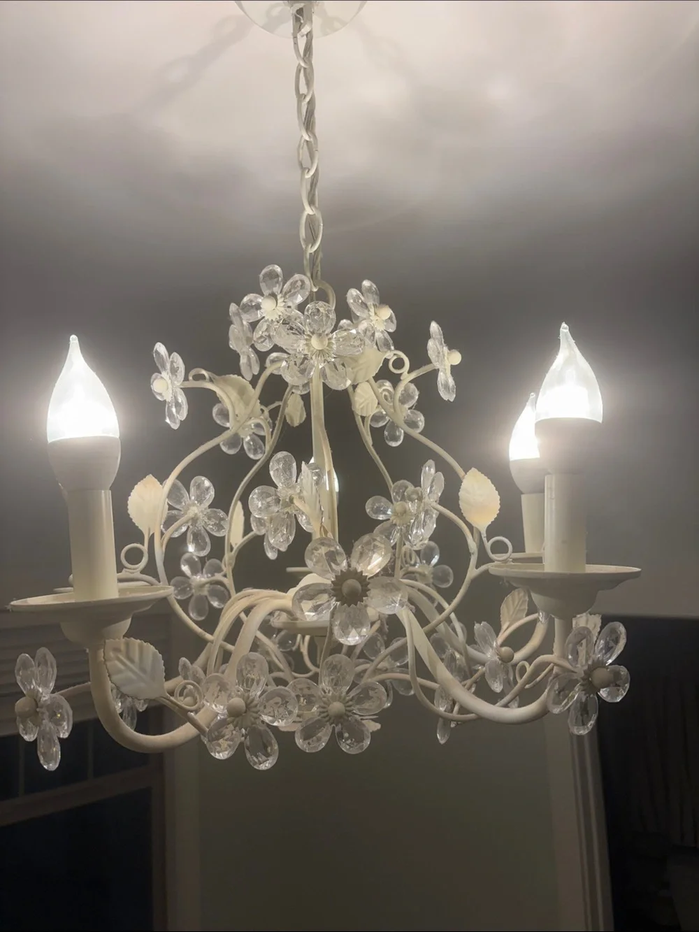 Pottery Barn Kids Cream Chandelier with Daisy and Leaf Accents